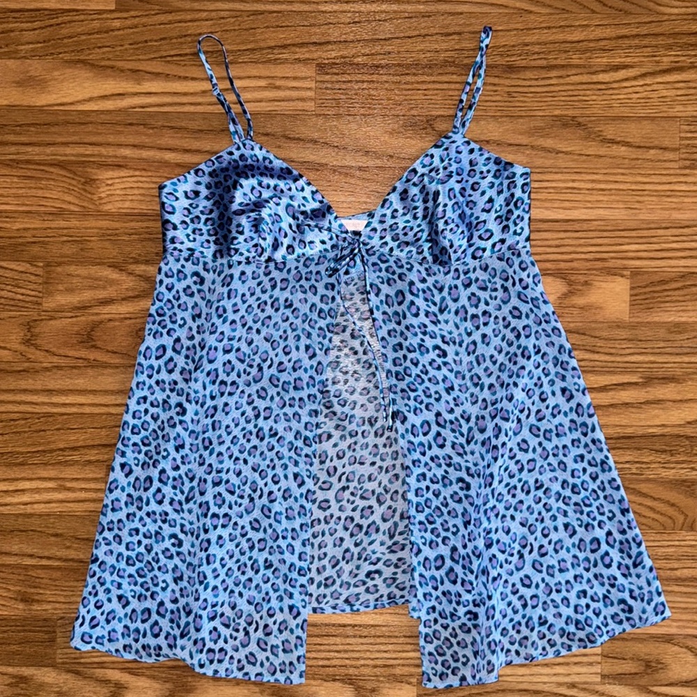 Y2K Victoria’s Secret Size Medium Cheetah Tie Front Nightgown Baby Doll Tank Top